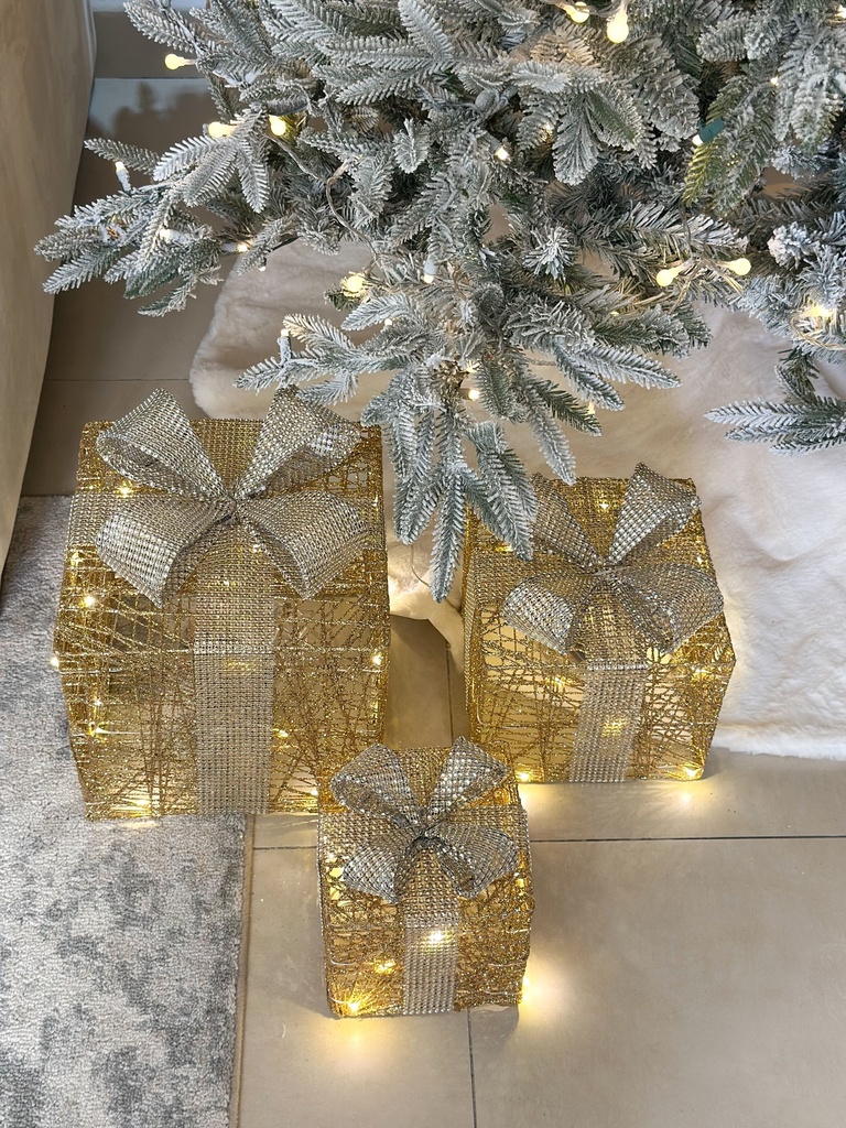 Set de 3 regalos dorados decorativos