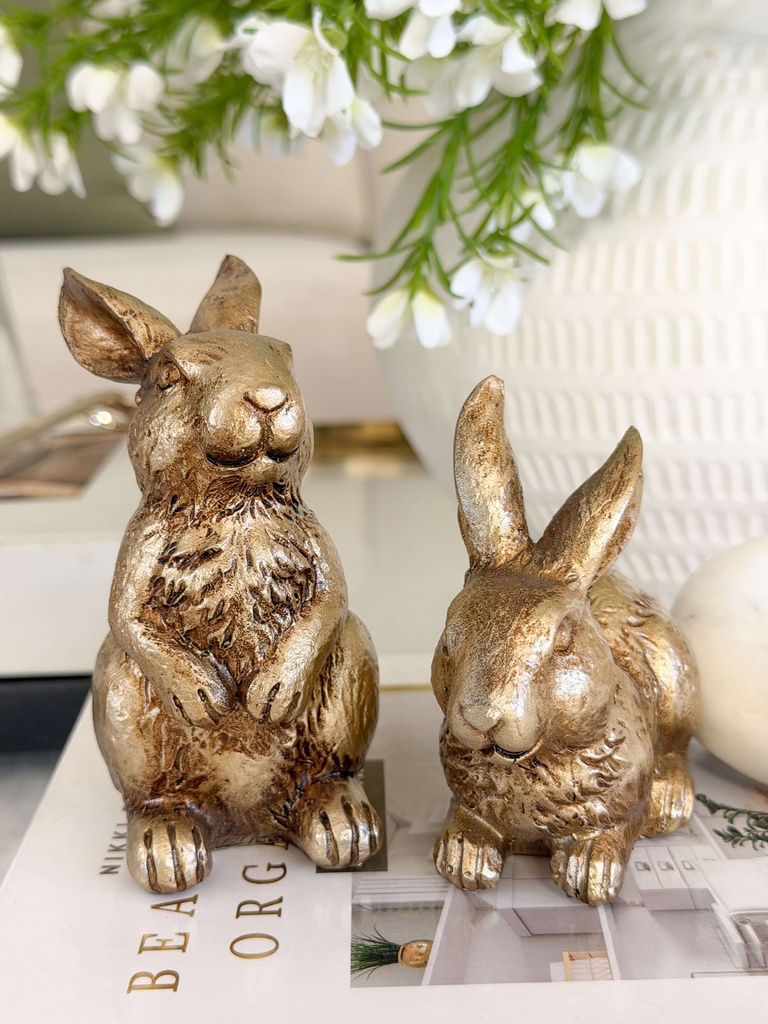 Set de 2 conejos dorados de resina