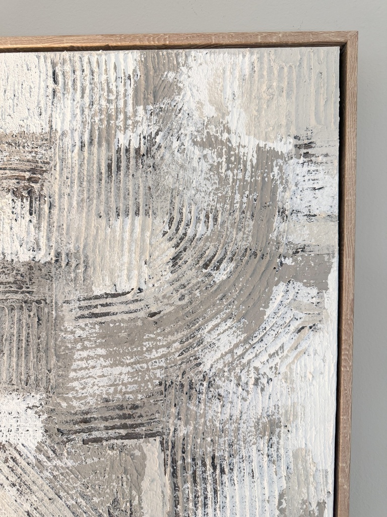 Cuadro abstracto gris, crema y blanco