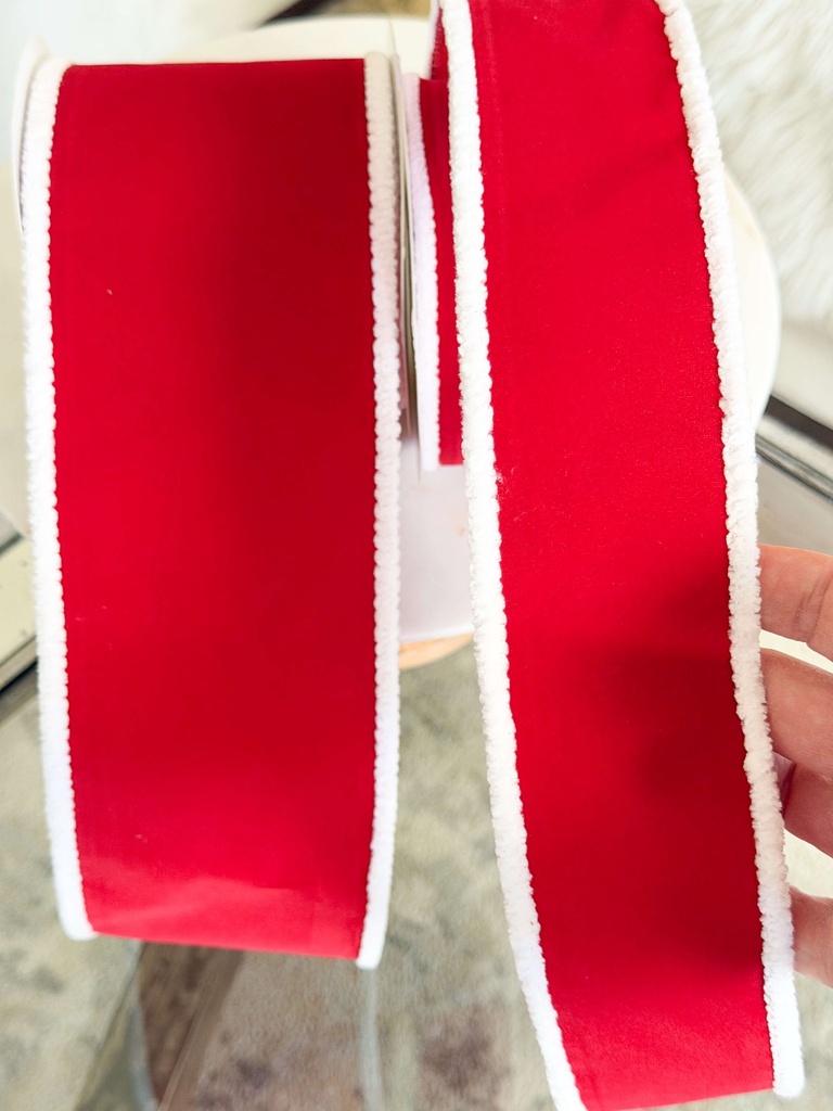 Rollo de cinta velvet roja orilla blanca (2 Tamaños)