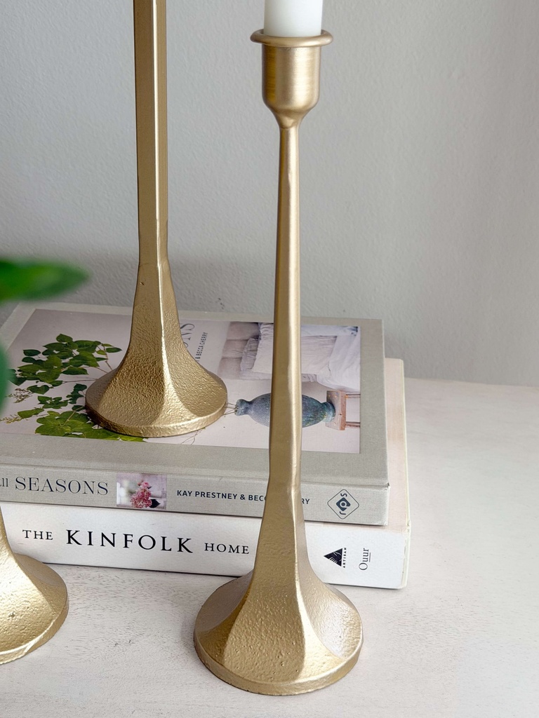 Set de 3 candelabros dorados base redonda