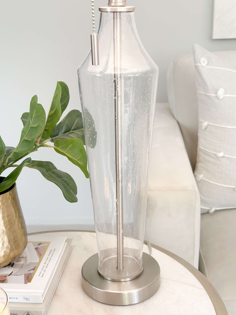 Lampara de vidrio burbujeado en base plateada
