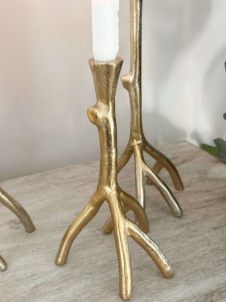 Set de 3 candelabros ramas dorados