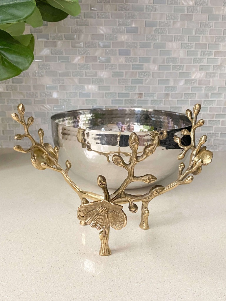 Bowl en pedestal dorado con flor