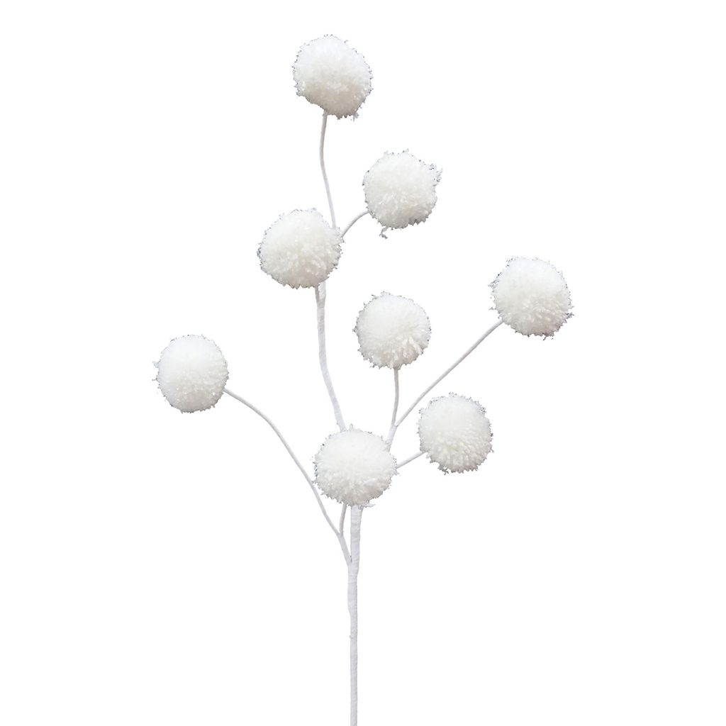 Rama blanca pom pom escarchada