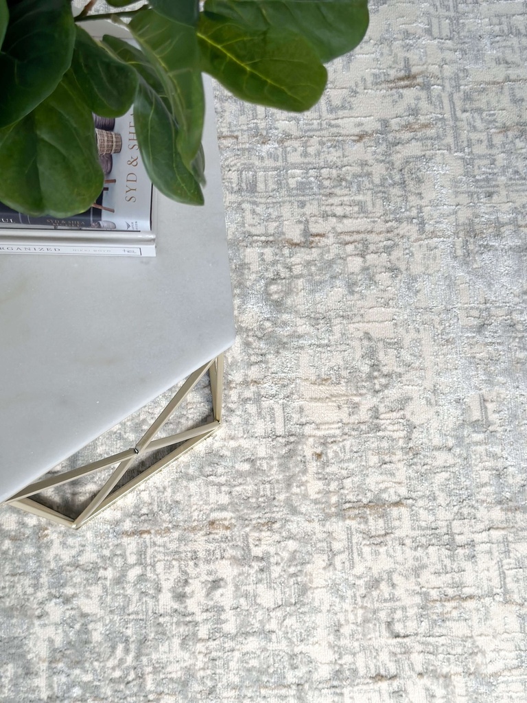 Alfombra Rush gris claro, dorada y crema