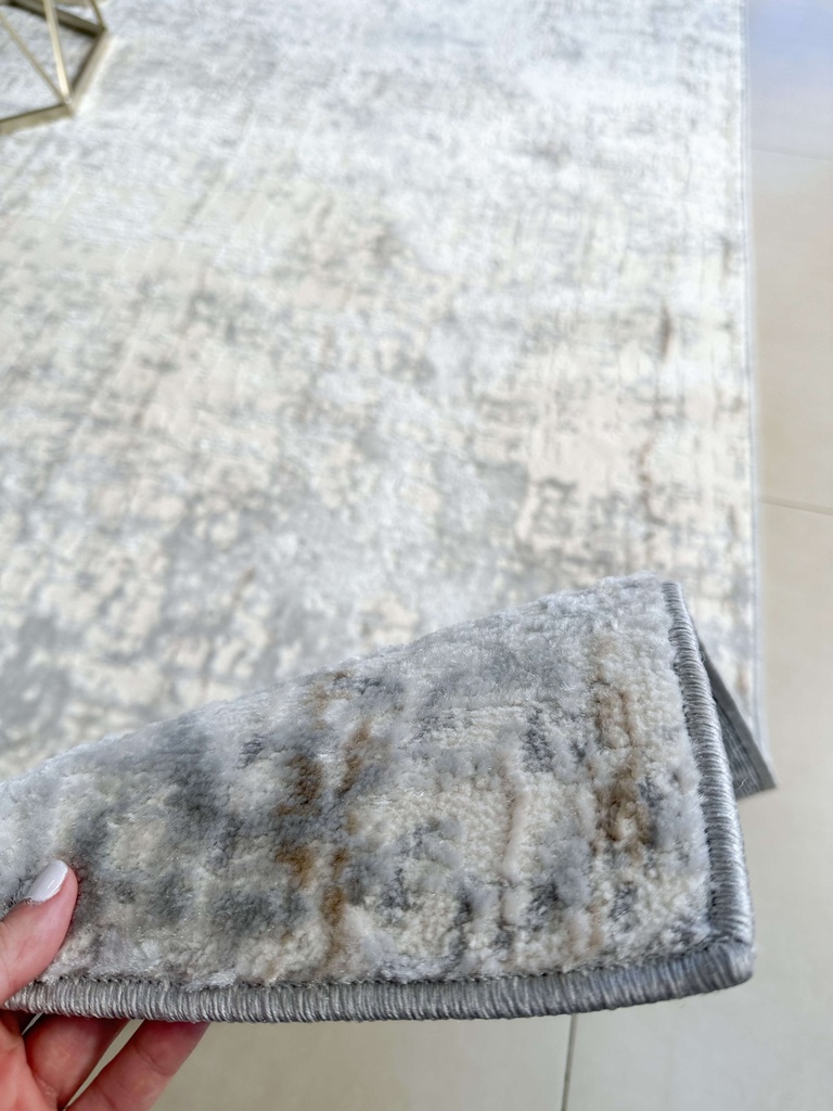 Alfombra Rush gris claro, dorada y crema