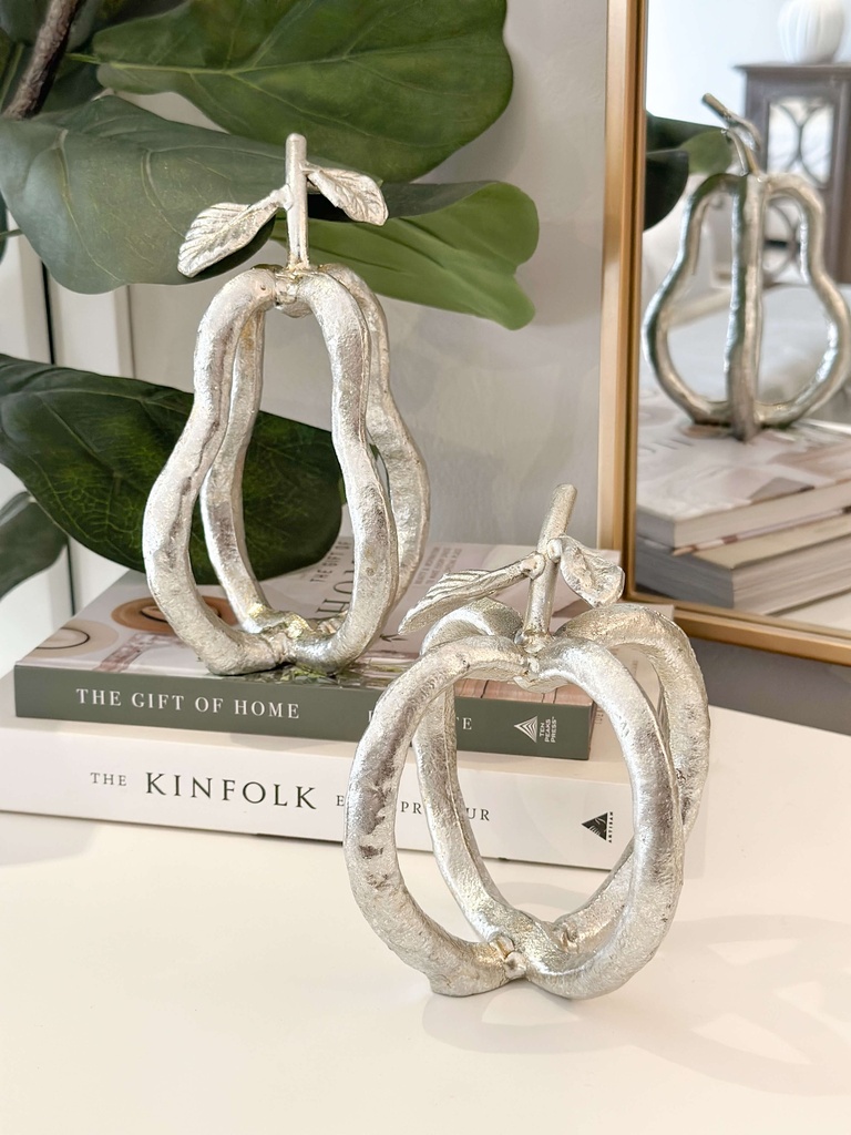 Set de 2 frutas de metal (Dorado y plateado)