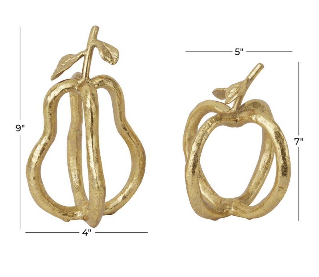 Set de 2 frutas de metal (Dorado y plateado)
