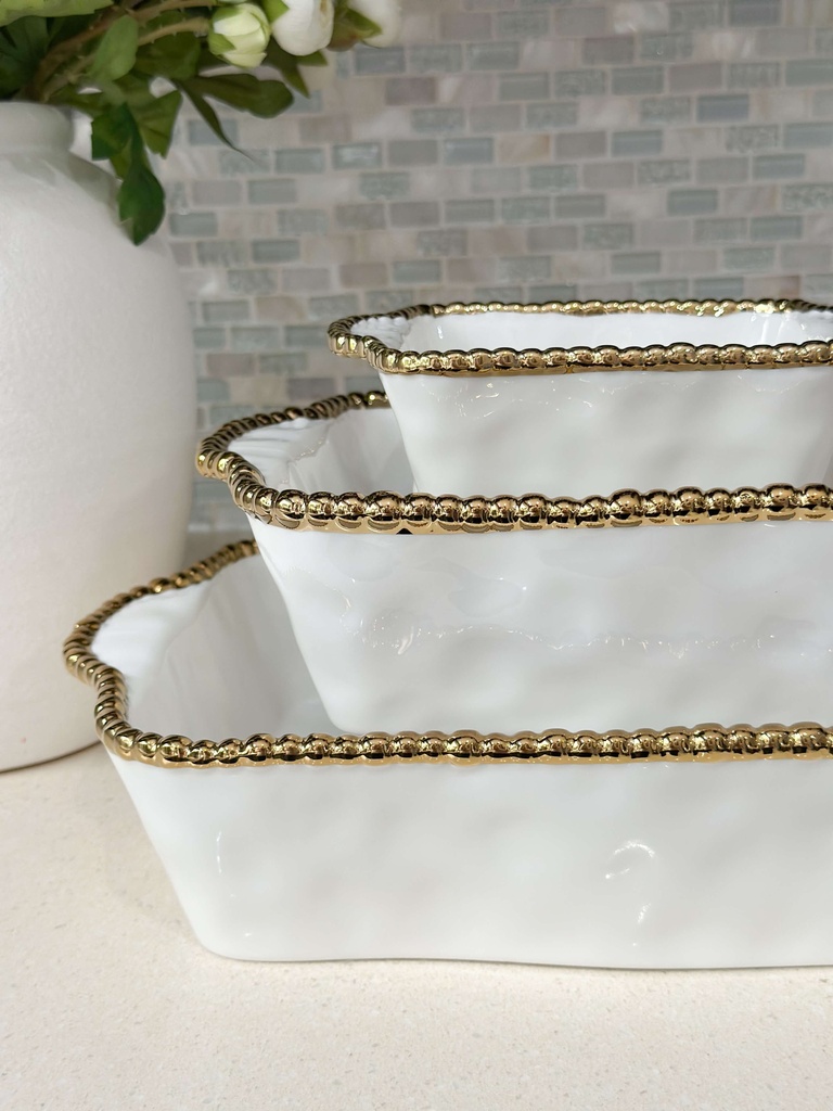 Baking Dish de porcelana orilla dorada (3 tamaños)