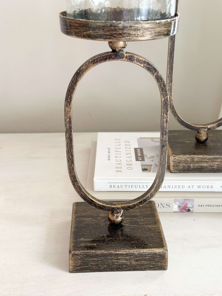 Set de 2 candelabros negros y vidrio