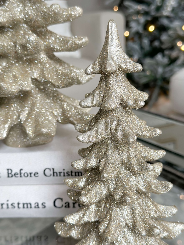 Set de 2 arboles champagne escarchados