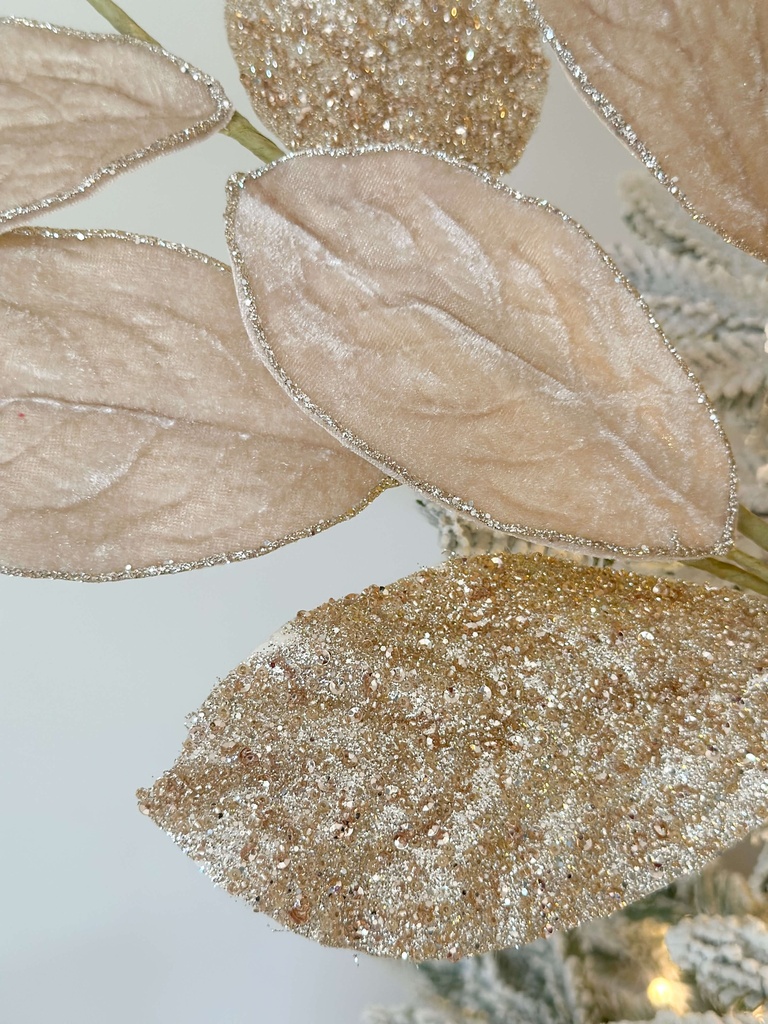 Rama hoja de magnolia velvet con escarcha
