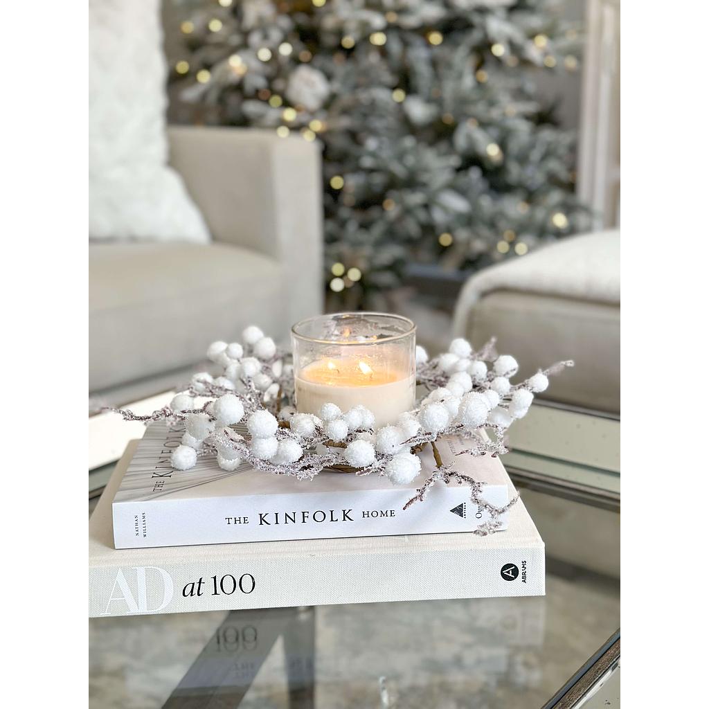 Corona para candelas de berries blancas