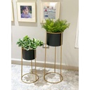 Set de 2 Maceteras Negras en Pedestal Dorado
