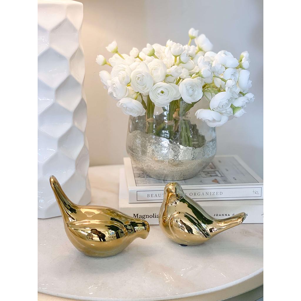 Set de 2 pajaros dorados brillantes
