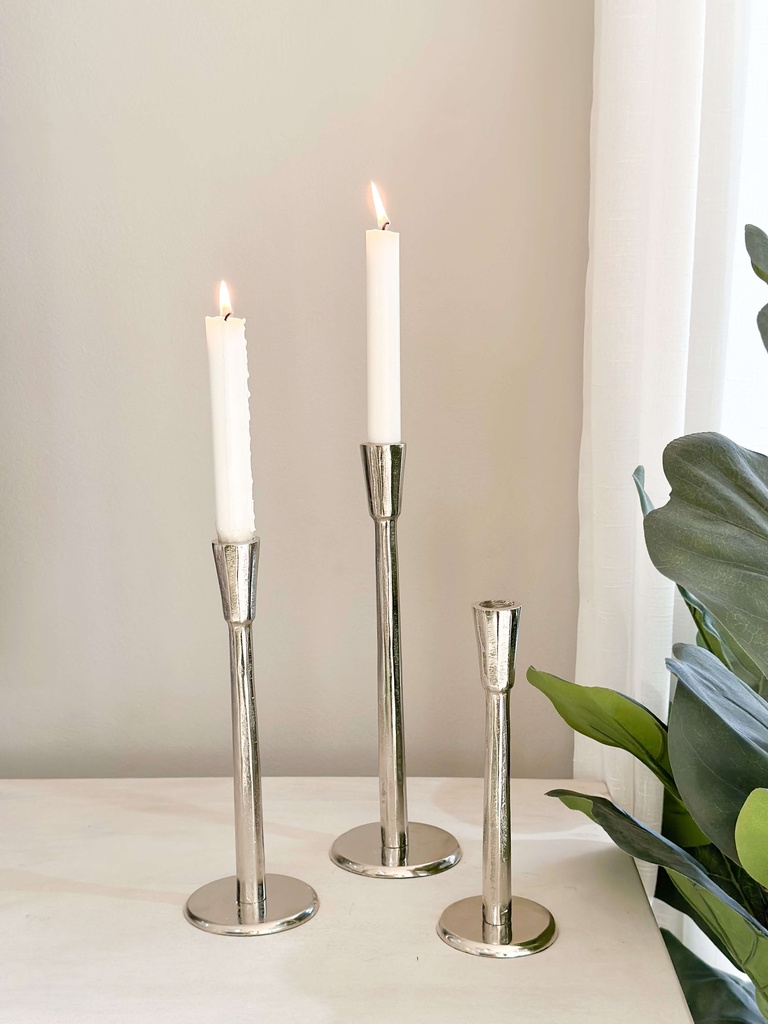 Set de 3 Candelabros plateados de metal