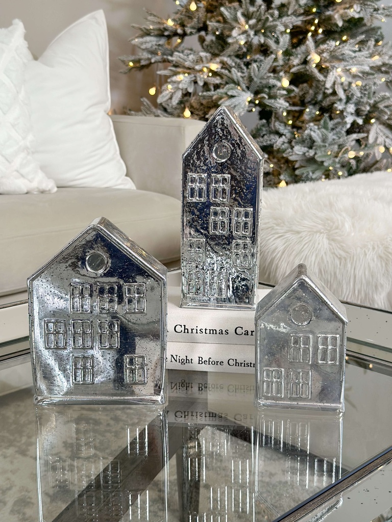 Set de 3 Casas Plateadas de Mercury Glass