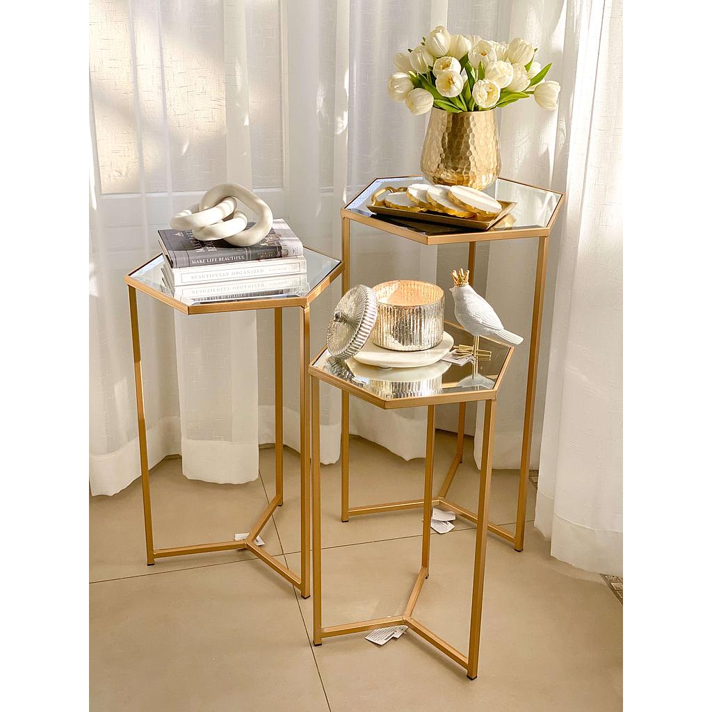 Mesas hexagonales con espejo biselado