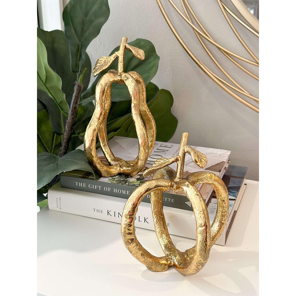 Set de 2 frutas de metal (Dorado y plateado)