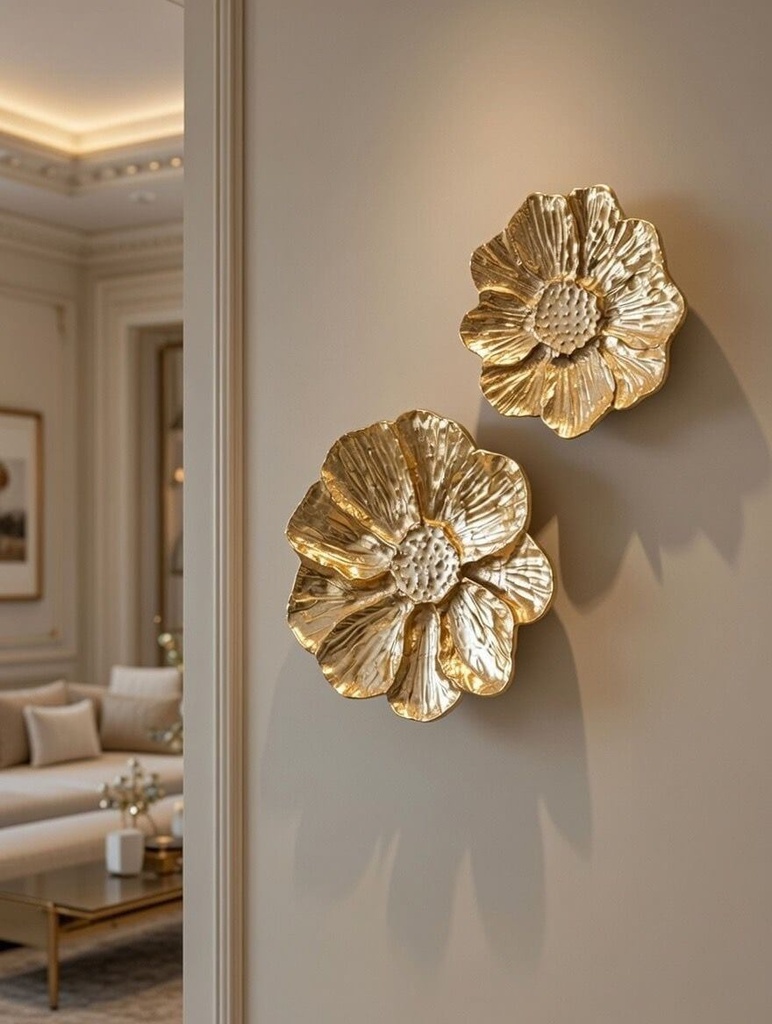 Set de 2 flores doradas de pared