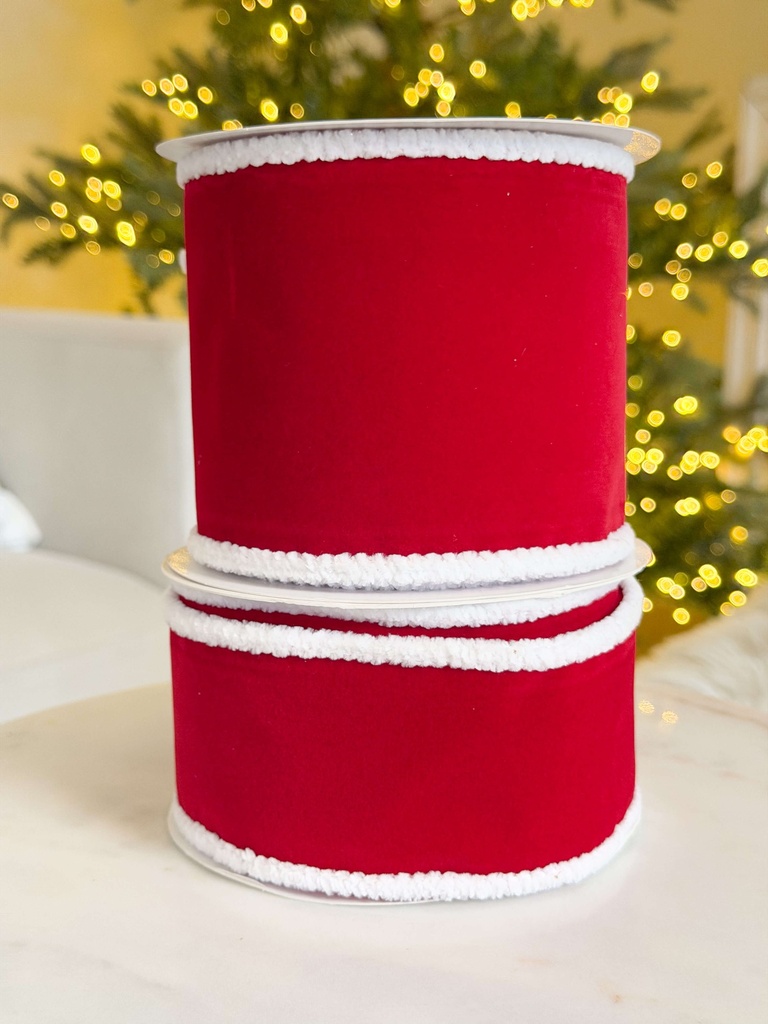 Rollo de cinta velvet roja orilla blanca (2 Tamaños)