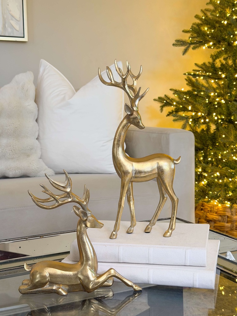 Set de 2 venados dorados lisos hoja de oro