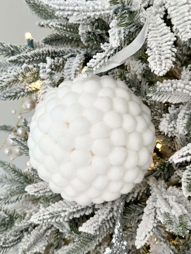 [54442B] Esfera para arbol blanca pom pom