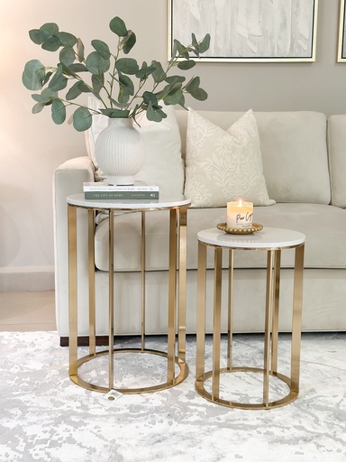 Mesa de marmol base dorada (2 tamaños)