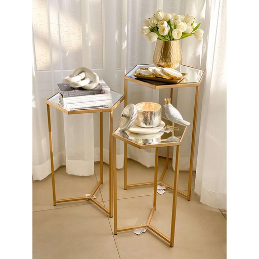 Mesas hexagonales con espejo biselado