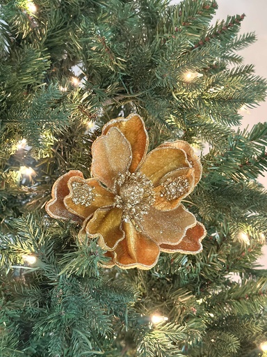 [XF670-GO] Magnolia velvet dorada mostaza con lentejuelas