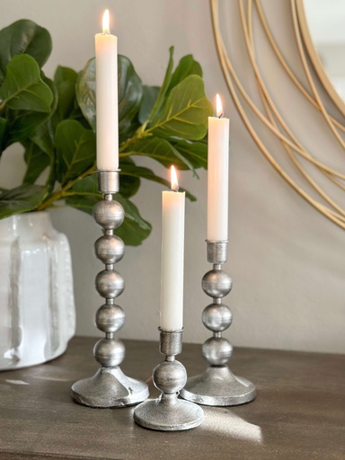 [MET2178] Set de 3 candelabros plateados beaded