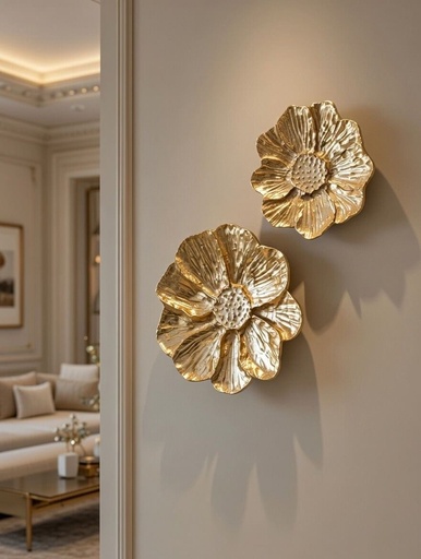 [22541] Set de 2 flores doradas de pared