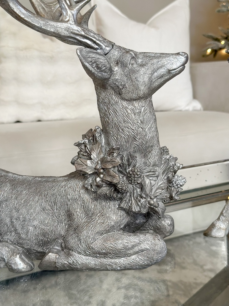 Set de 2 venados plateados pewter con corona