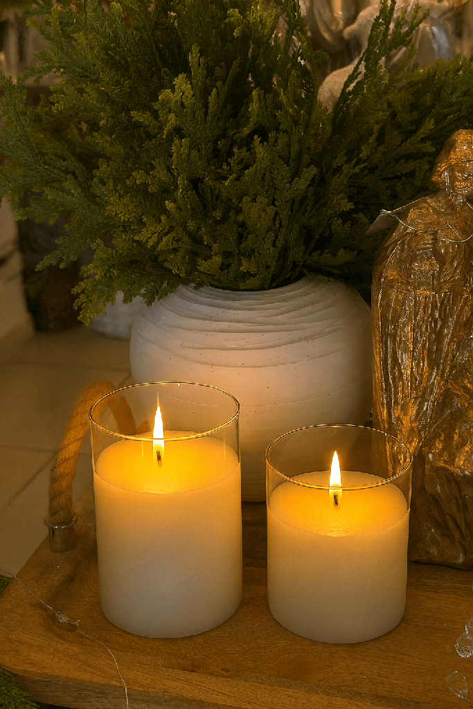 Candelas de cera y vidrio anchas (2 Tamaños)