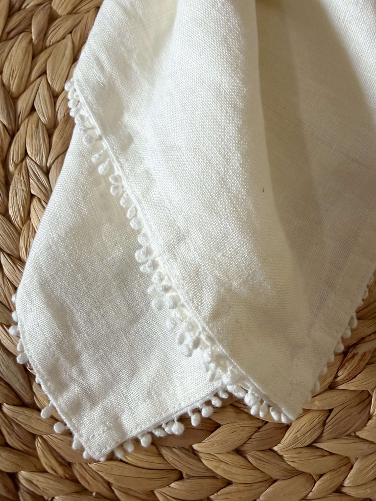 Servilleta de tela lino con mini pom pom (2 Colores)