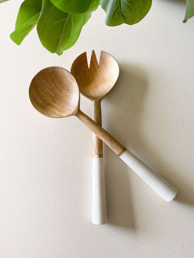 Set de 2 utensilios de madera y marmol