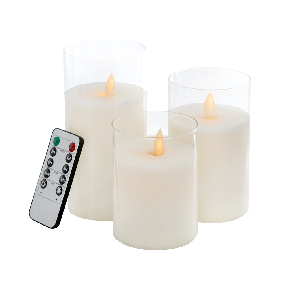 Set de 3 candelas led de cera y vidrio