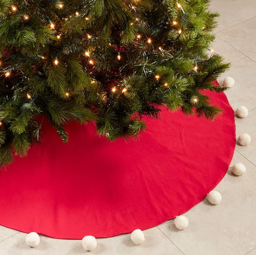 Falda para arbol roja con pom pom