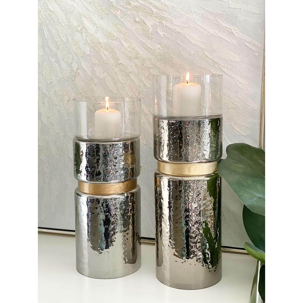 Set de 2 candelabros doble uso plateado y dorado