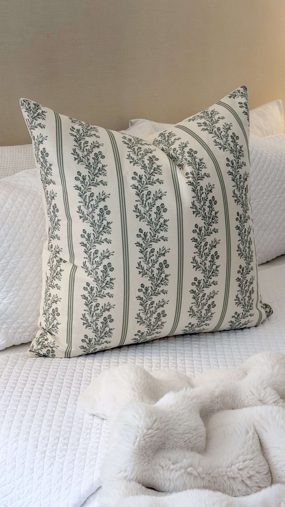 Forro de Cojin Euro floral rayado verde suave
