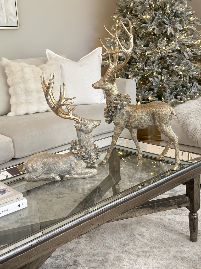 Set de 2 venados  grandes dorados con corona