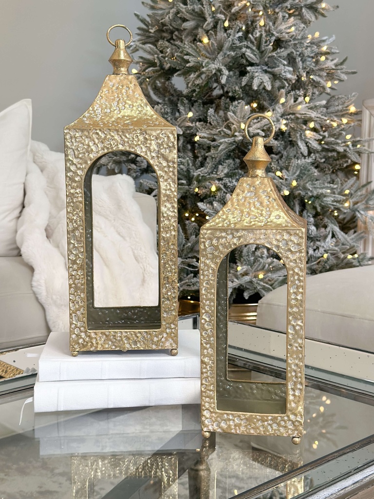 Set de 2 linternas martilladas doradas