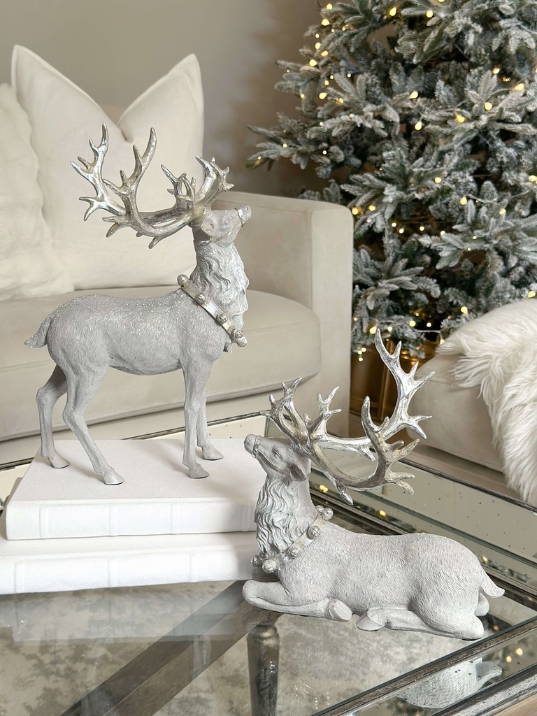 Set de 2 venados gris y plateado con escarcha