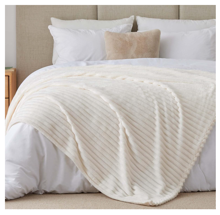 Throw / frazada blanca faux fur lineas