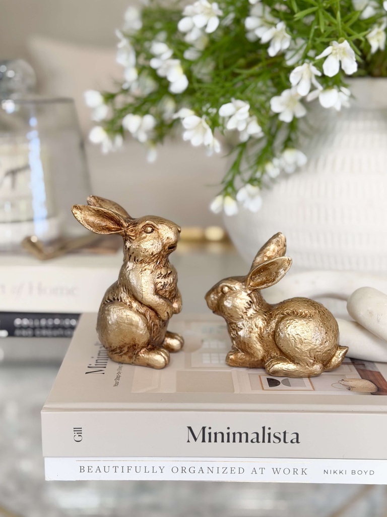 Set de 2 conejos dorados de resina