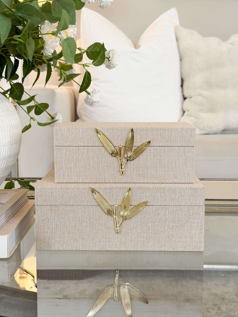 Set de 2 cajitas de lino con dorado