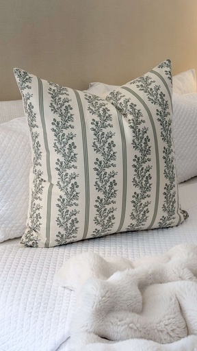 Forro de Cojin Euro floral rayado verde suave