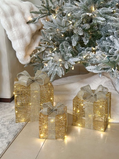 [90998] Set de 3 regalos dorados led decorativos