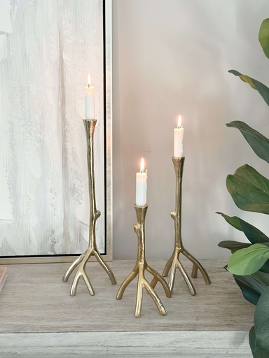 [V512.GL10/13/17] Set de 3 candelabros ramas dorados